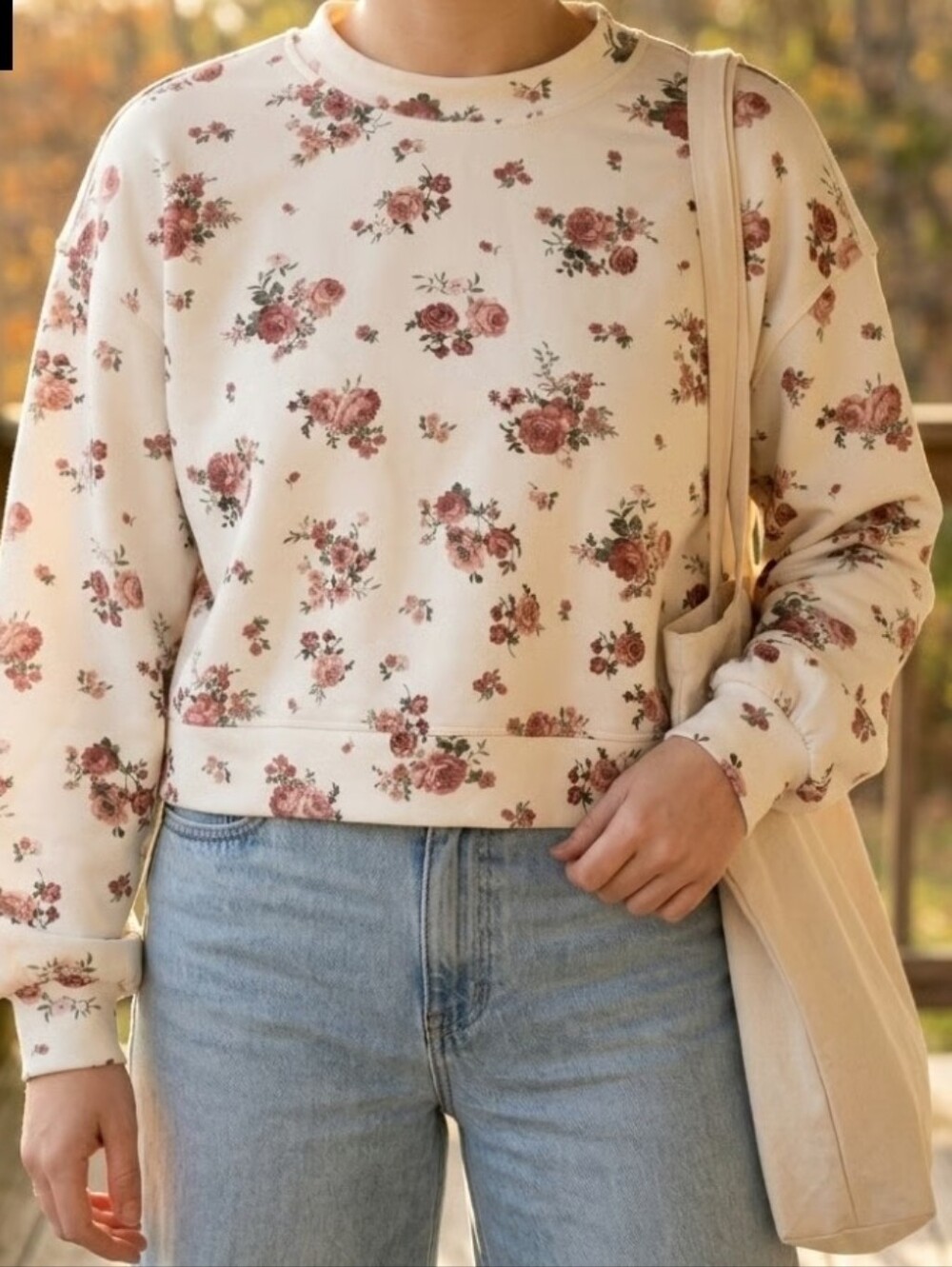 Francess Collections Cream Floral Crewneck Sweatshirt